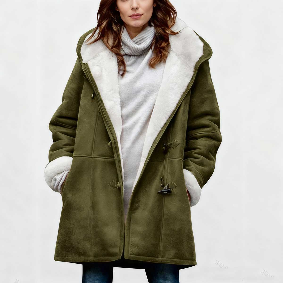 Moderna ženska jakna s vunenom kapuljačom iz 2025. 