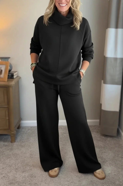 🍂🐏Nowy, zimowy, wysokiej jakości damski zestaw casualowy, minimalistyczny sweter z wysokim kołnierzem + proste spodnie casualowe🔥