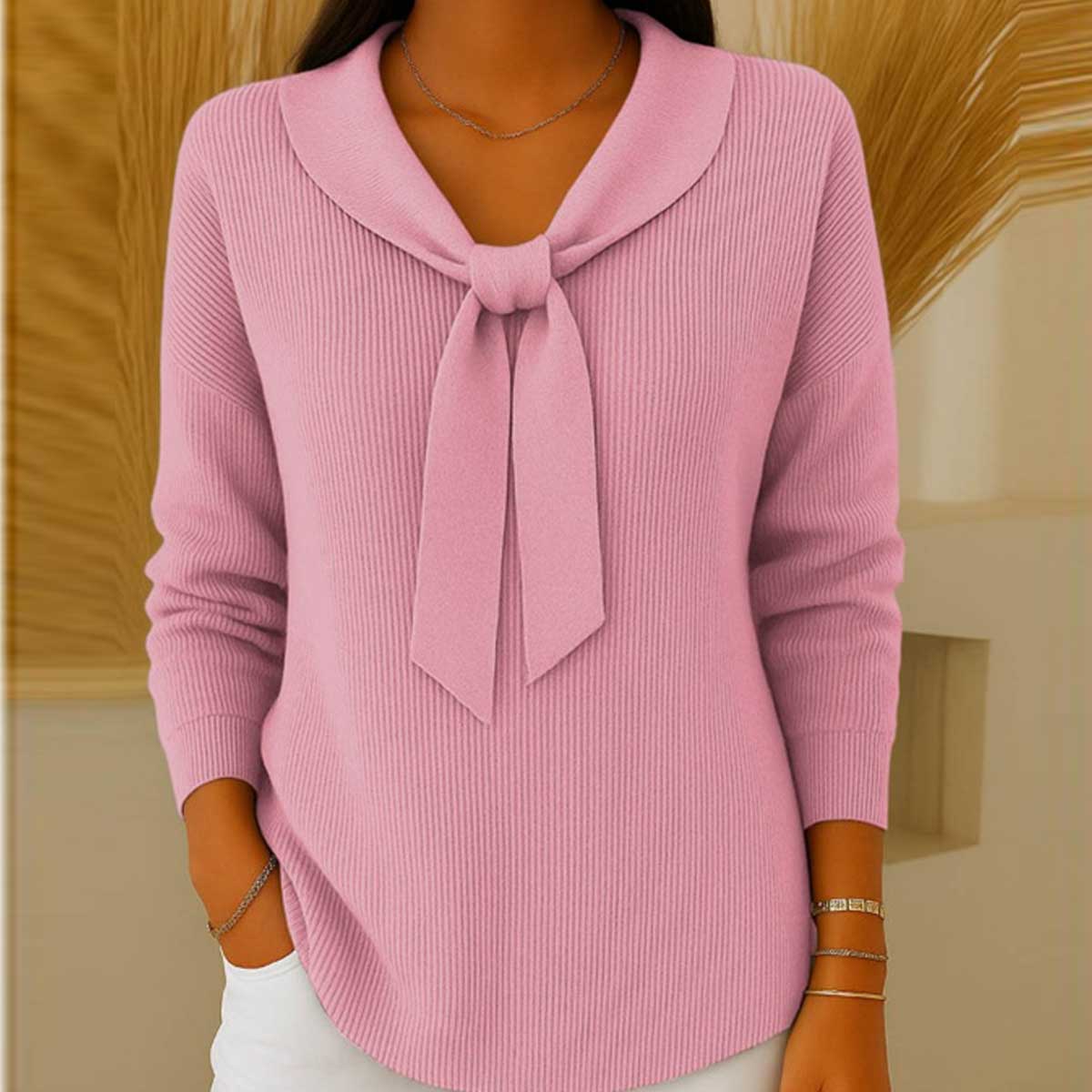 【S~5XL】Női pulóver egyszínű, kötéses detailszsel és hosszú ujjjal, laza és szabad illésű