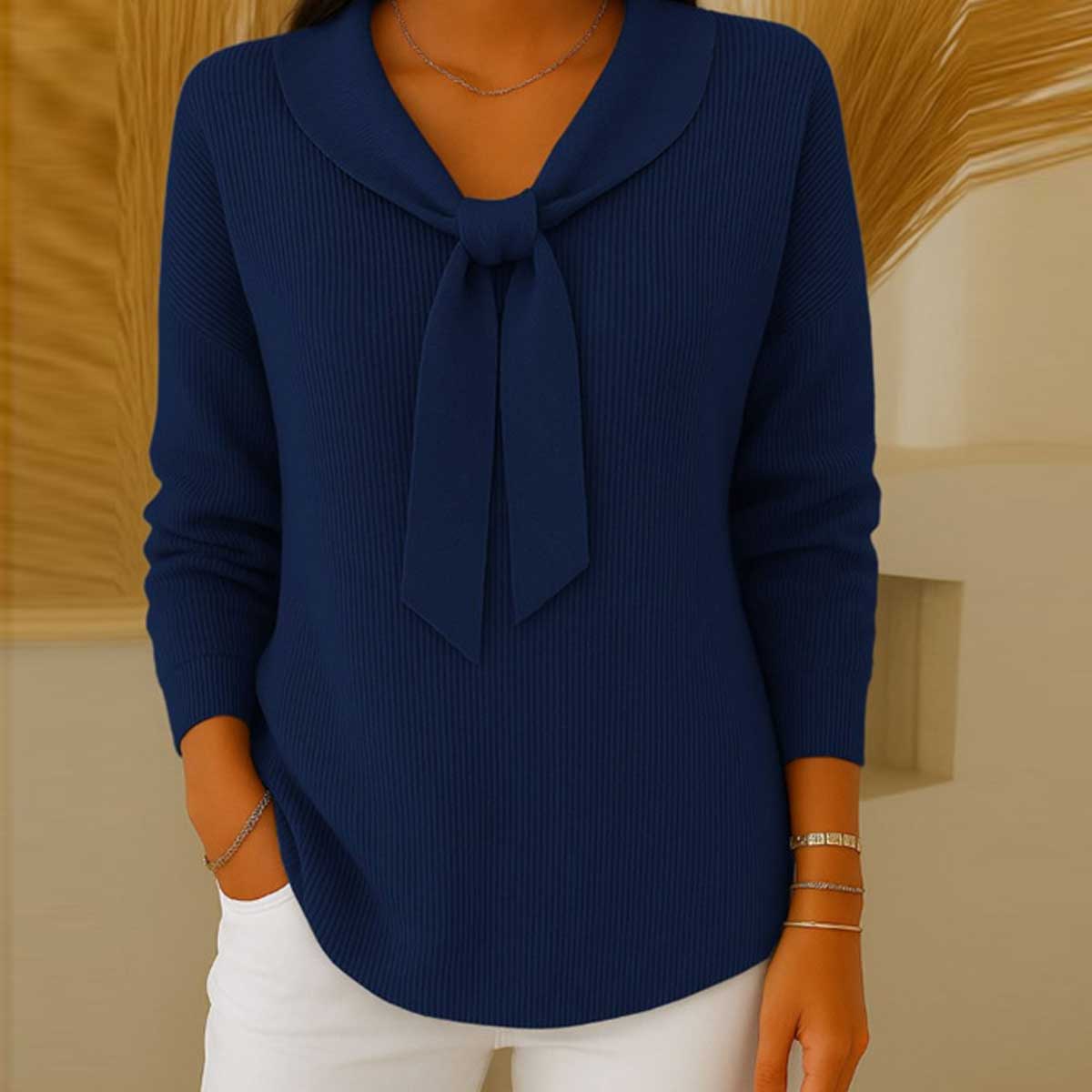 【S~5XL】Női pulóver egyszínű, kötéses detailszsel és hosszú ujjjal, laza és szabad illésű