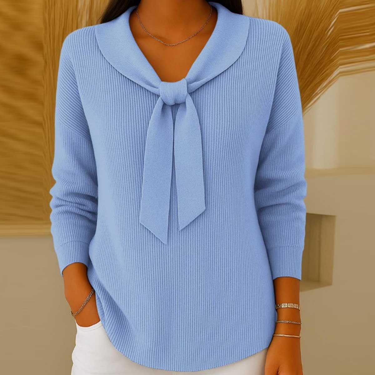 【S~5XL】Női pulóver egyszínű, kötéses detailszsel és hosszú ujjjal, laza és szabad illésű