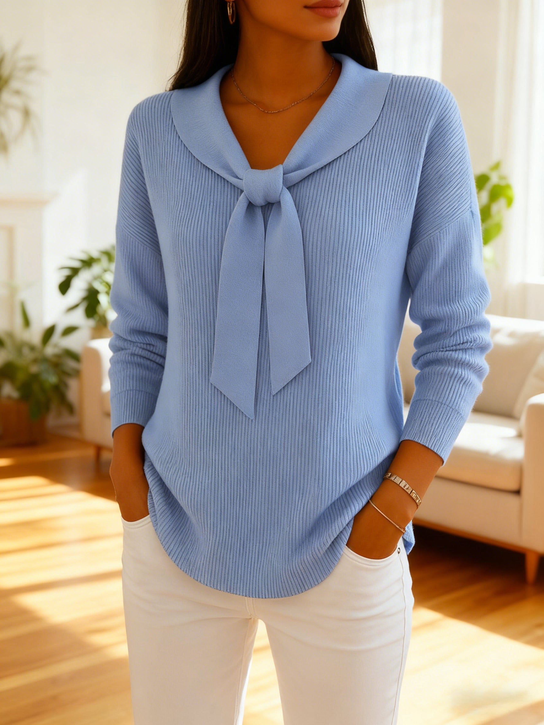 【S~5XL】Női pulóver egyszínű, kötéses detailszsel és hosszú ujjjal, laza és szabad illésű